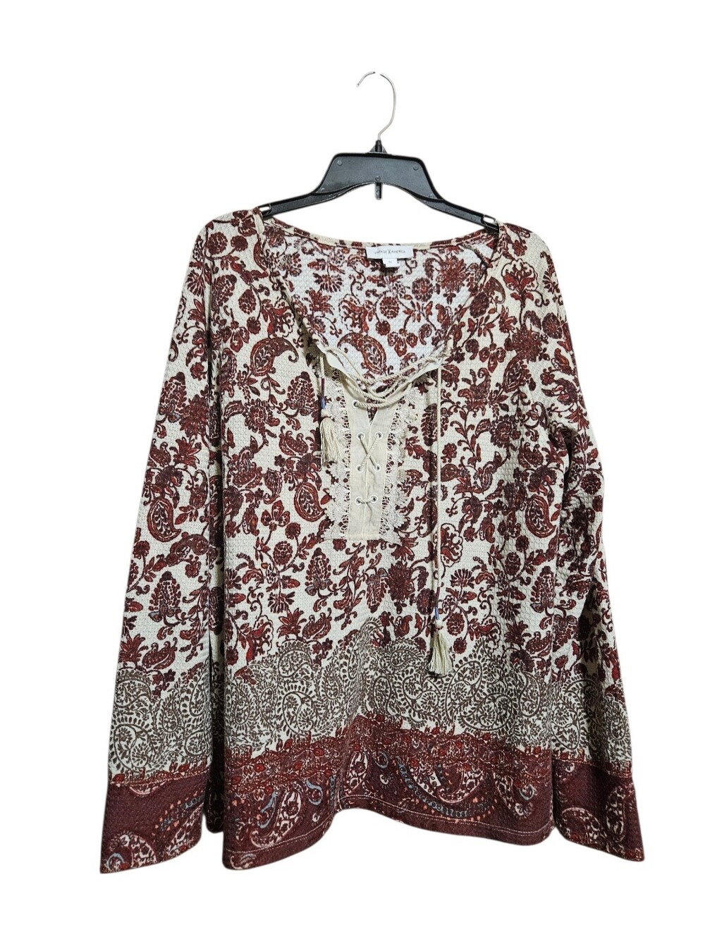 VIntage X America Womens Tunic Top 1X Red Floral Print 3/4 Sleeves Blouse
